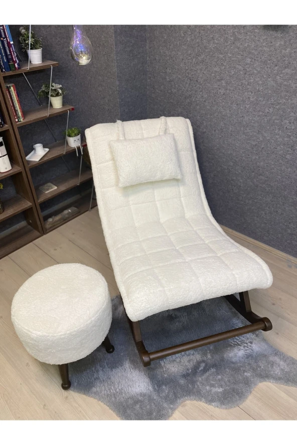 Miskin Ceviz Teddy Krem Sallanan Sandalye Dinlenme Emzirme Baba Tv Okuma Uzanma Koltuğu Berjer - Resim 7