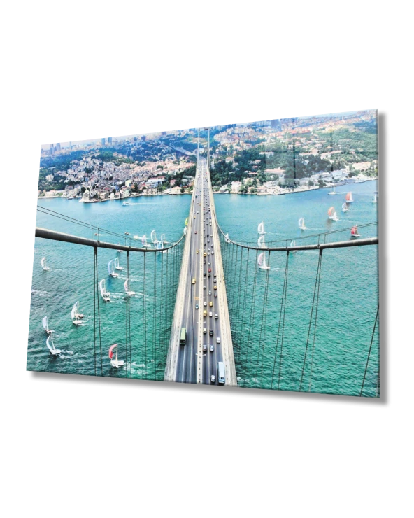 Boğaz Köprüsü ve yelkenliler Manzaralı İstanbul  Cam Tablo