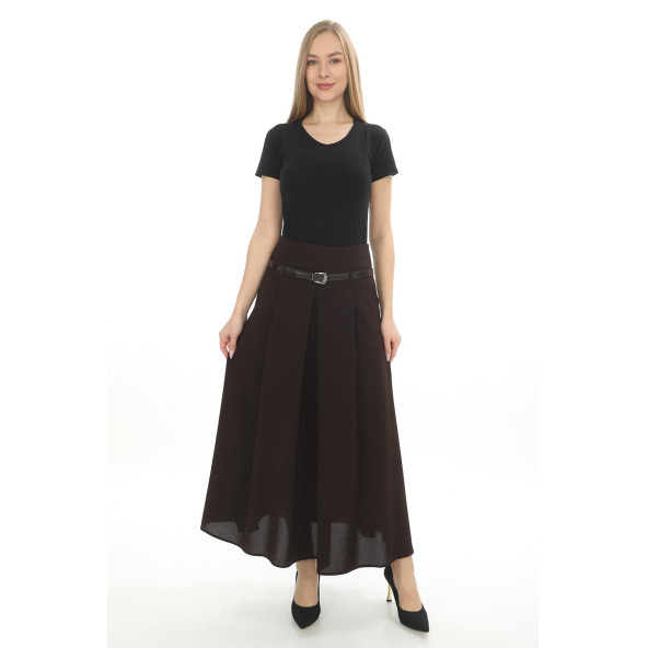 SORALLİNE KADIN ETEK ETAMİN DESEN 95 CM BOYUNDA BAHARLIK 755 KAHVE