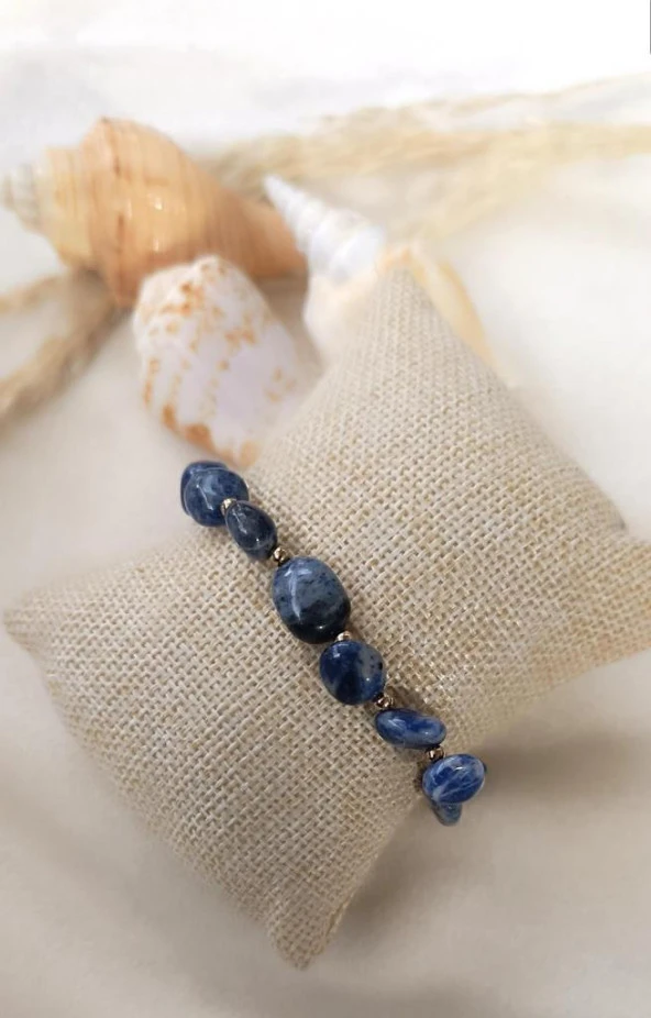 Bileklik Doğal Sodalit Taşı 316L Kararmaz Çelik Hakiki Boncuklu Kadın Erkek Bilezik - 2