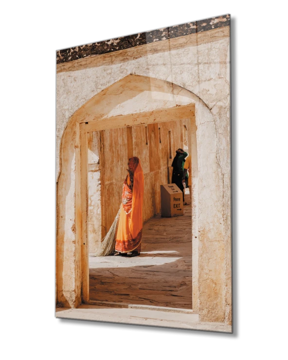 Taş Duvarlı Kemerli Kapı Cam Tablo
