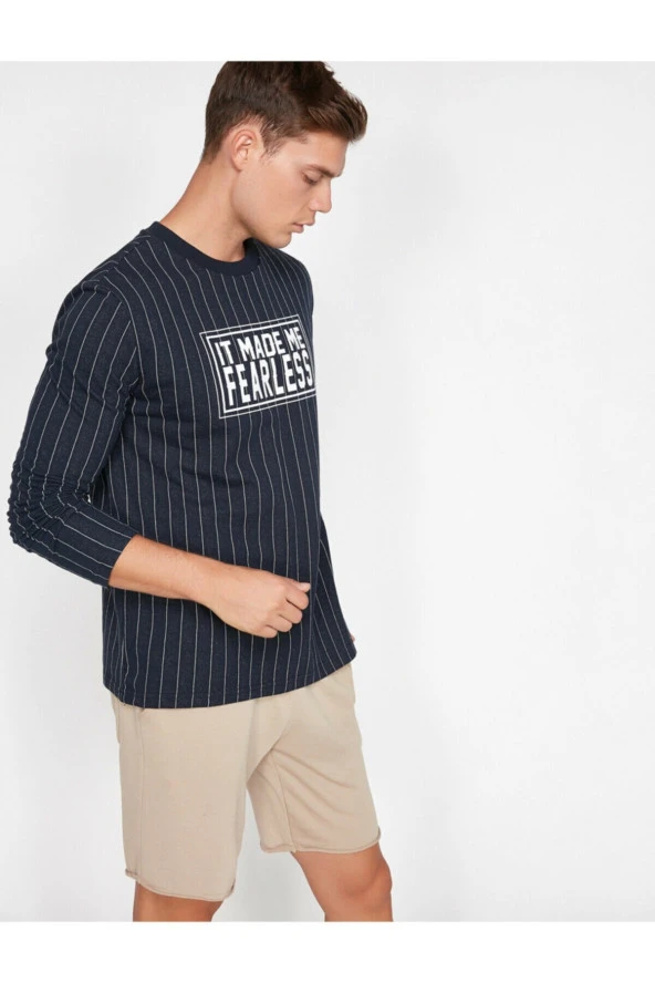 Erkek Lacivert Yazılı Baskılı T-Shirt - Resim 2