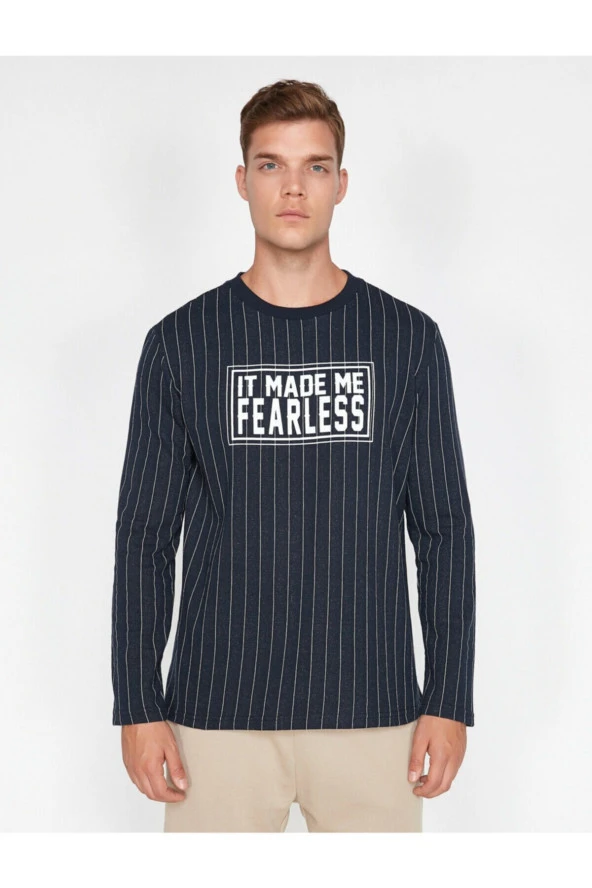 Erkek Lacivert Yazılı Baskılı T-Shirt - Resim 3