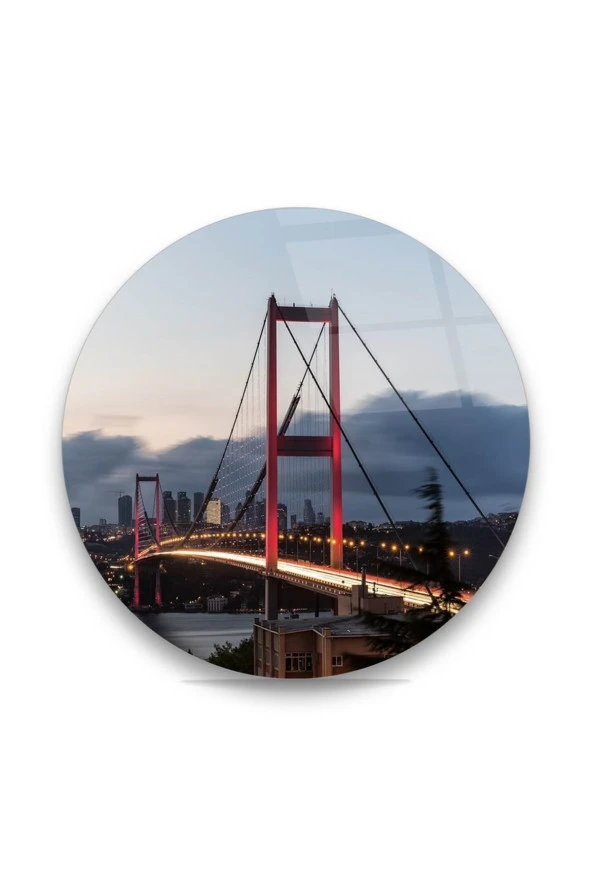 Istanbul Boğaz Köprüsü Yuvarlak Cam Tablo