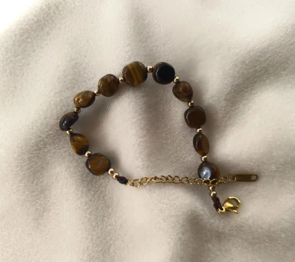 Bileklik Doğal Kaplan Gözü Taşı 316L Kararmaz Çelik Hakiki Boncuklu Kadın Erkek Bilezik - 3