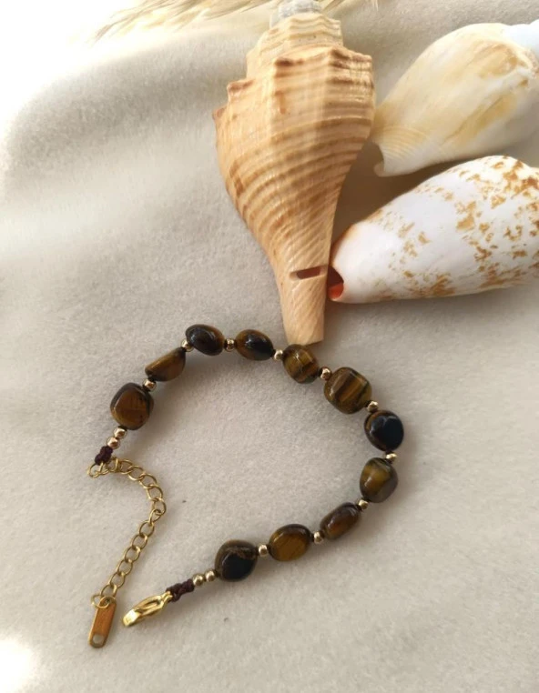 Bileklik Doğal Kaplan Gözü Taşı 316L Kararmaz Çelik Hakiki Boncuklu Kadın Erkek Bilezik - 4