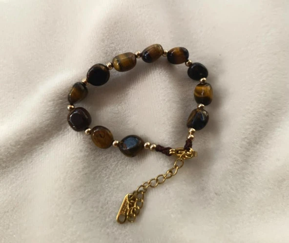 Bileklik Doğal Kaplan Gözü Taşı 316L Kararmaz Çelik Hakiki Boncuklu Kadın Erkek Bilezik - 6