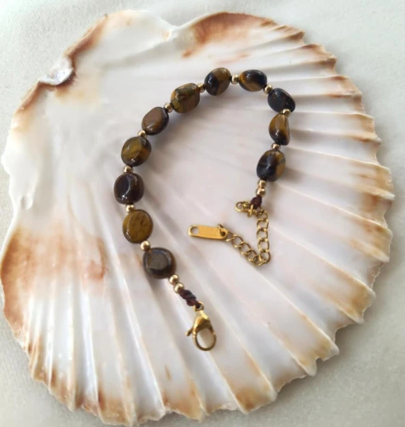 Bileklik Doğal Kaplan Gözü Taşı 316L Kararmaz Çelik Hakiki Boncuklu Kadın Erkek Bilezik - 7