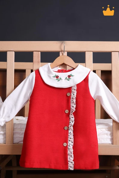 Babyhola Şık Yakası Çiçek Nakışlı Kız Bebek Çocuk Bayramlık Elbise 2337 - 12