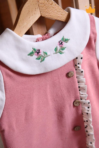 Babyhola Şık Yakası Çiçek Nakışlı Kız Bebek Çocuk Bayramlık Elbise 2337 - 8