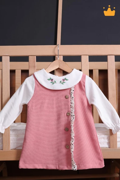 Babyhola Şık Yakası Çiçek Nakışlı Kız Bebek Çocuk Bayramlık Elbise 2337 - 7