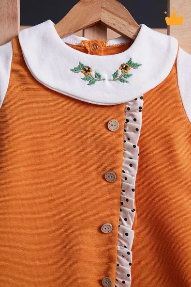Babyhola Şık Yakası Çiçek Nakışlı Kız Bebek Çocuk Bayramlık Elbise 2337 - 2