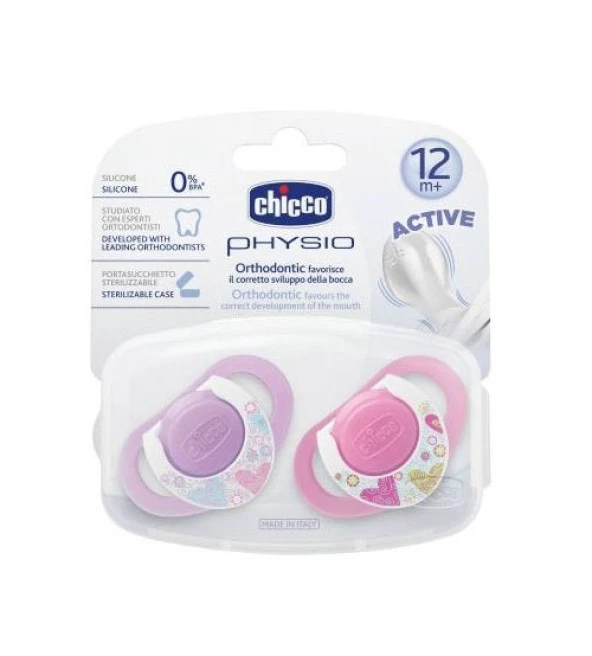 Chicco Physio Compact 2 li Silikon Emzik 12 ay+ Kız - 8058664059294