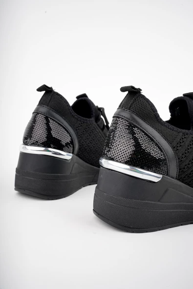 Muggo TYRA Garantili Kadın Ortopedik Yüksek Taban Günlük Bağcıklı Triko Sneaker Spor Ayakkabı - 3