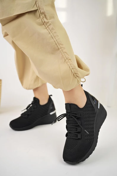 Muggo TYRA Garantili Kadın Ortopedik Yüksek Taban Günlük Bağcıklı Triko Sneaker Spor Ayakkabı - 6