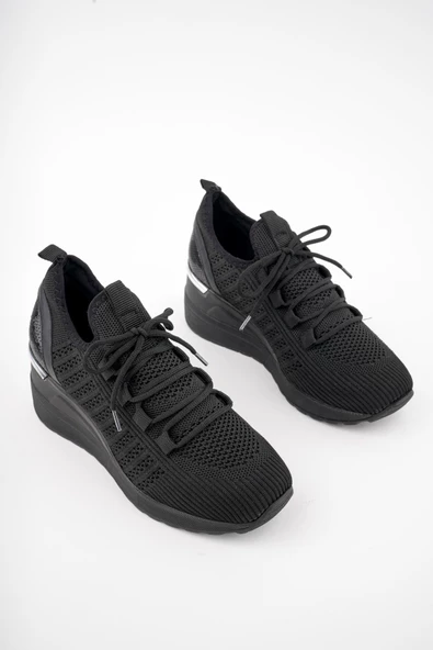 Muggo TYRA Garantili Kadın Ortopedik Yüksek Taban Günlük Bağcıklı Triko Sneaker Spor Ayakkabı - 5