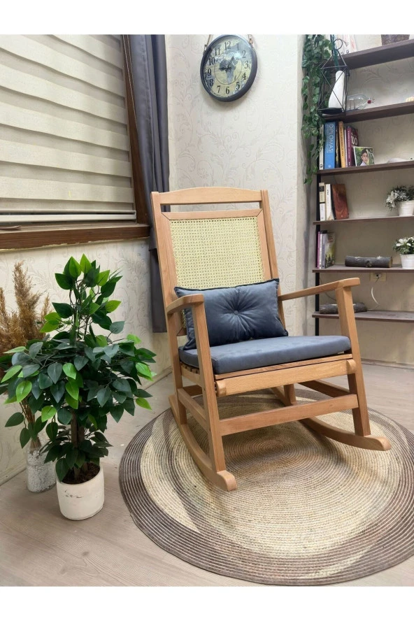 Asedia Veranda Naturel Antrasit Minderli Hasırlı Sallanan Sandalye Hazeranlı Dinlenme Koltuğu - Resim 2