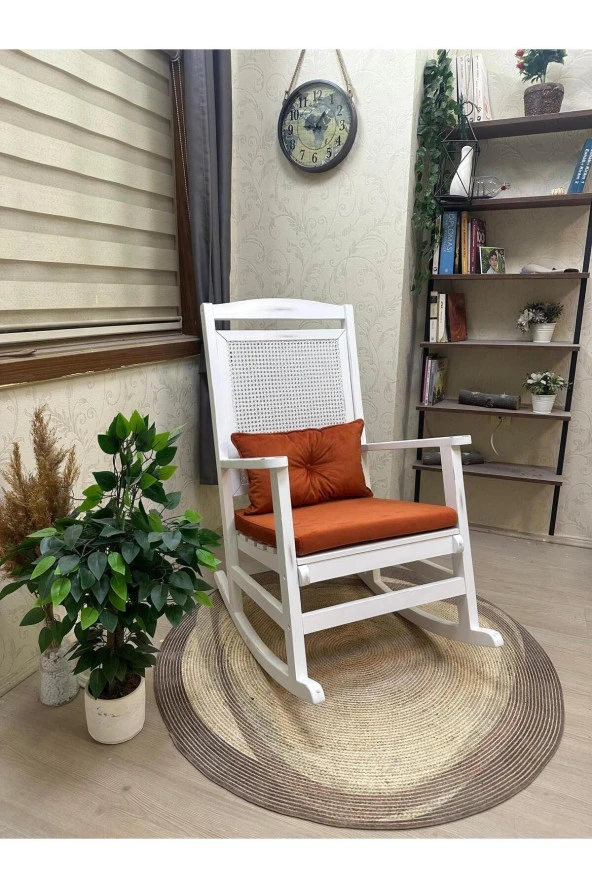 Asedia Veranda Lake Turuncu Minderli Hasırlı Sallanan Sandalye Hazeranlı Dinlenme Koltuğu - Resim 2