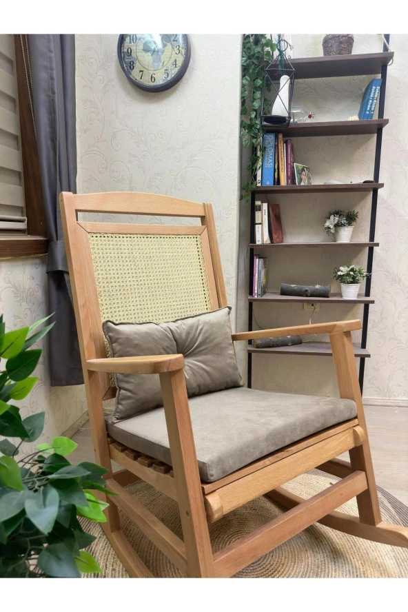 Asedia Veranda Naturel Vizon Minderli Hasırlı Sallanan Sandalye Hazeranlı Dinlenme Koltuğu - Resim 3