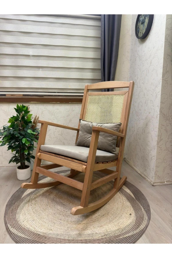 Asedia Veranda Naturel Vizon Minderli Hasırlı Sallanan Sandalye Hazeranlı Dinlenme Koltuğu - Resim 4