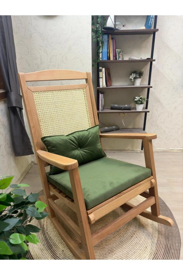 Asedia Veranda Naturel Yeşil Minderli Hasırlı Sallanan Sandalye Hazeranlı Dinlenme Koltuğu - Resim 3