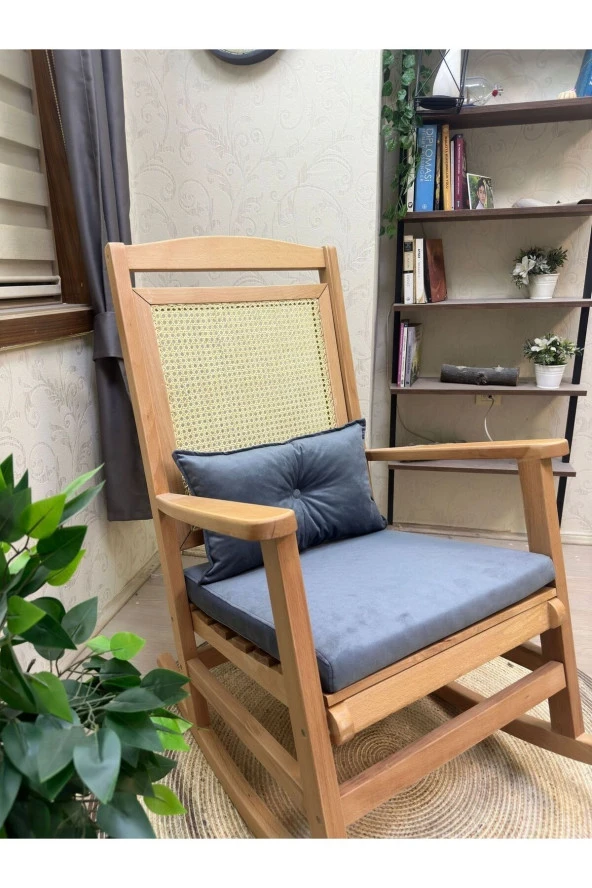 Asedia Veranda Naturel Antrasit Minderli Hasırlı Sallanan Sandalye Hazeranlı Dinlenme Koltuğu - Resim 4