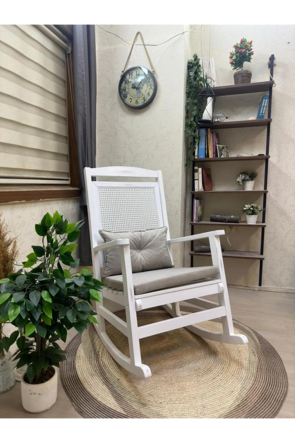 Asedia Veranda Lake Krem Minderli Hasırlı Sallanan Sandalye Hazeranlı Dinlenme Koltuğu ürün görseli 1