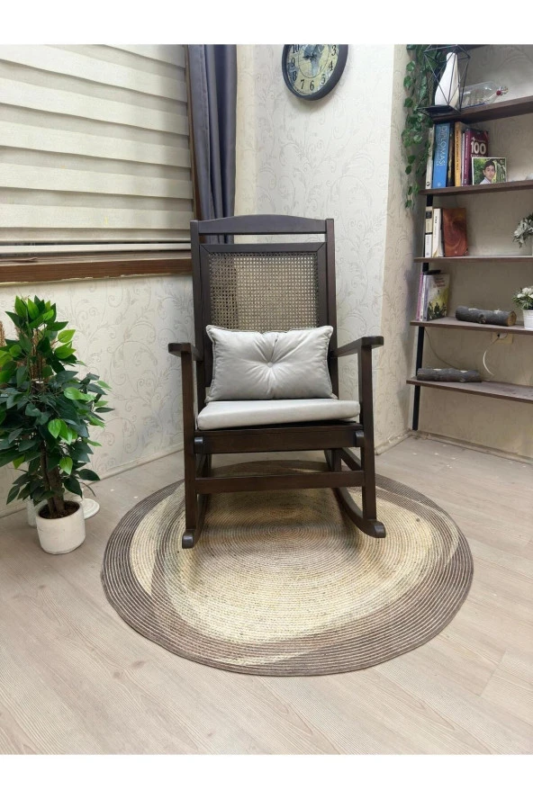 Asedia Veranda Ceviz Kreml Minderli Hasırlı Sallanan Sandalye Hazeranlı Dinlenme Koltuğu - Resim 4