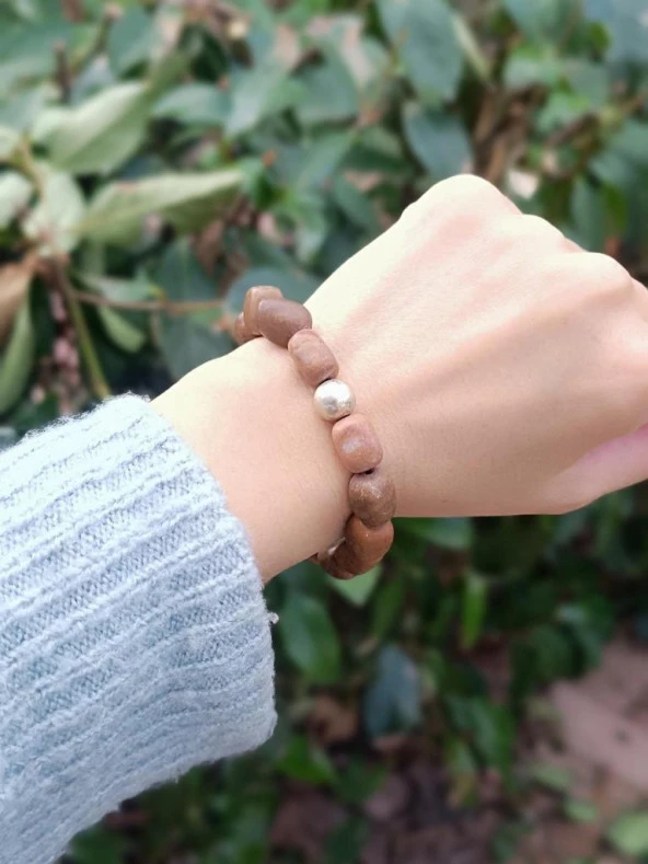 Bileklik Doğal Taşı Lastikli Kadın Erkek Bilezik Kahverengi Takı - 4