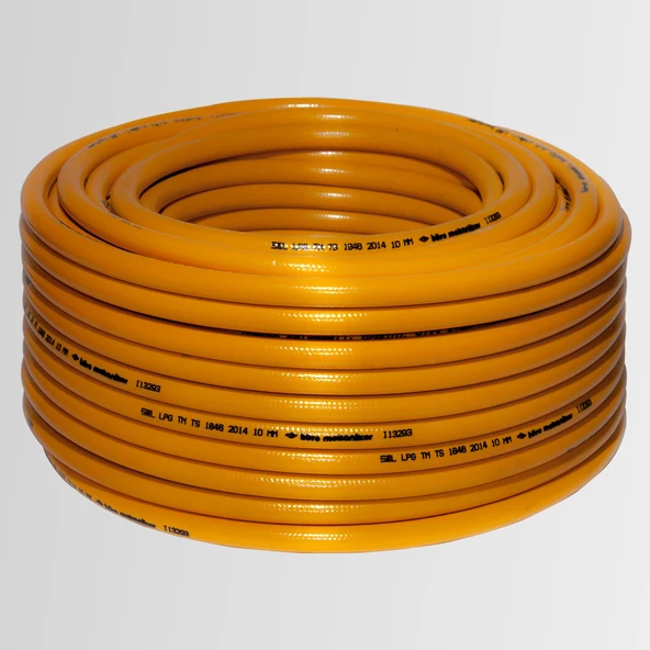 BM Tüpgaz (Lpg) Thermo Malzemeli Çift Çidarlı 8 mm Örgülü Sarı - Mavi Tüp Hortumu (ONYX) (50MT)