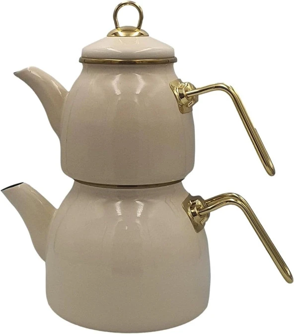 Emaye Çaydanlık Çay Seti Yılbaşı Çaycı Fildişi