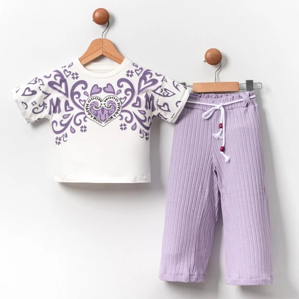 Fitilli Örme Pantolonlu Baskılı Kız Çocuk Takım MNK2120 - Resim 5