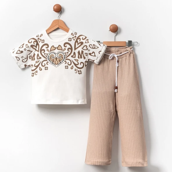Fitilli Örme Pantolonlu Baskılı Kız Çocuk Takım MNK2120 - Resim 3