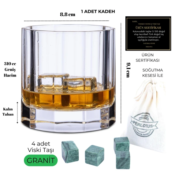Perlotus 310 cc Churchill Nude Kristal Viski Bardağı Viski Taşı Hediyeli - 2