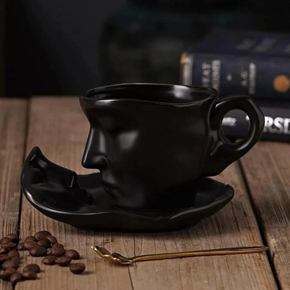 Kupa Bardak Yüz Desenli Bardak Siyah - 3