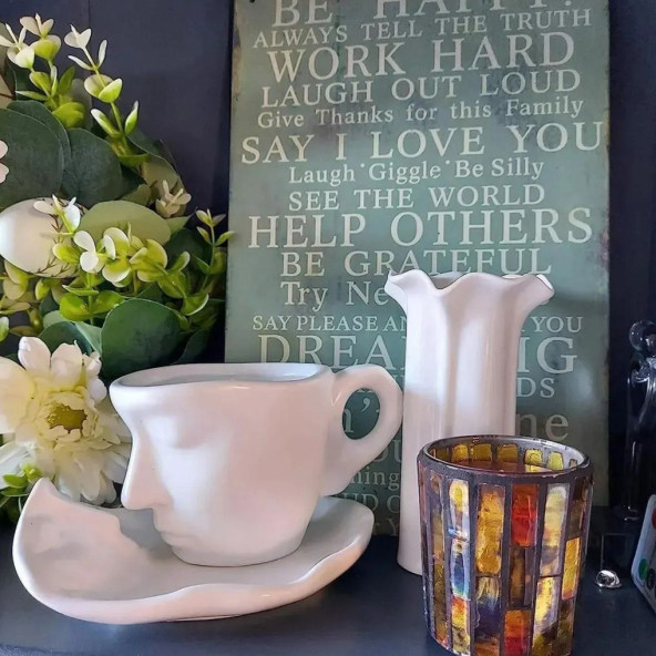 Kupa Bardak Yüz Desenli Bardak Beyaz - 2