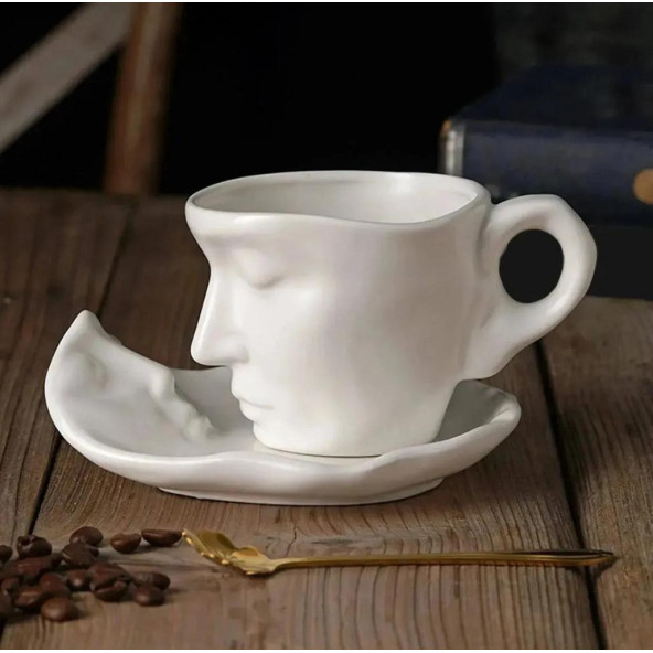 Kupa Bardak Yüz Desenli Bardak Beyaz - 3