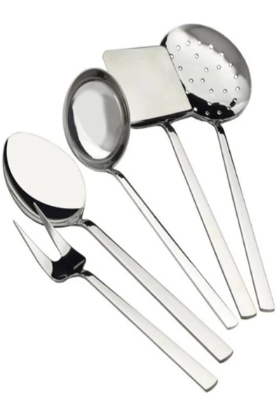 10 Parça Çelik Düz Kevgir + Maşa Çırpıcı Seti - Resim 2