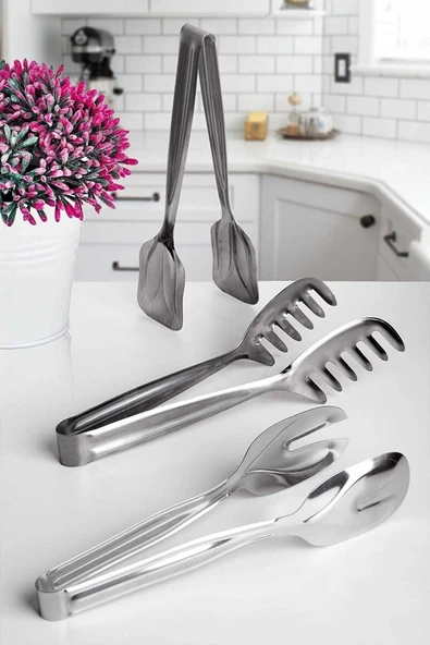 3'lü Maşa Seti- Paslanmaz Çelik, Salata Maşası, Makarna Maşası 3 Maşa ürün görseli