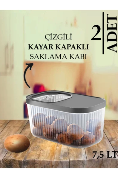 2 Adet 7,5 Litre Erzak Bakliyat Saklama Kabı-kayar Kapaklı Deterjan Tablet Saklama Kutusu