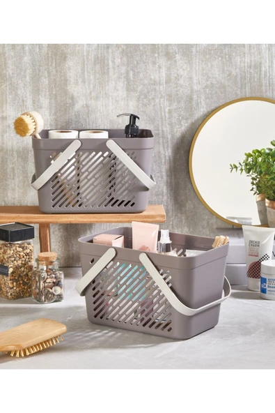 4 Adet Gri Mutfak Düzenleyici Çok Amaçlı Çamaşır Sepeti Banyo Çantası Sepet Taşınabilir Organizer - 3