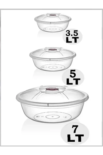Mrd230 Şeffaf 3'lü Kapaklı Hamur Leğen Seti Plastik Set 3.5 – 5 ve 7 Lt - 3