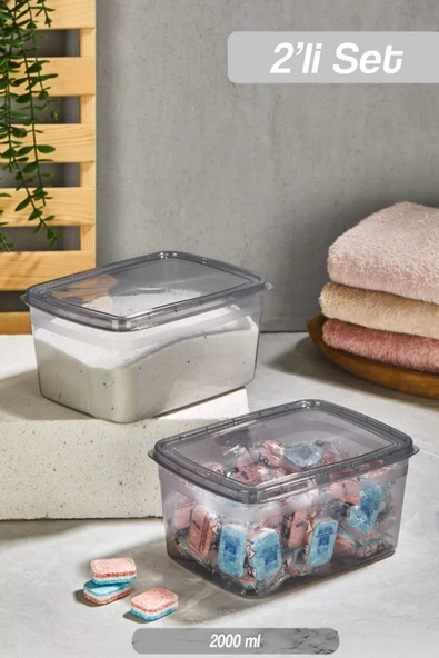 2 Adet Huge Füme Toz Ve Tablet Deterjan Saklama Kutusu Deterjan Saklama Kabı - 2 Litre