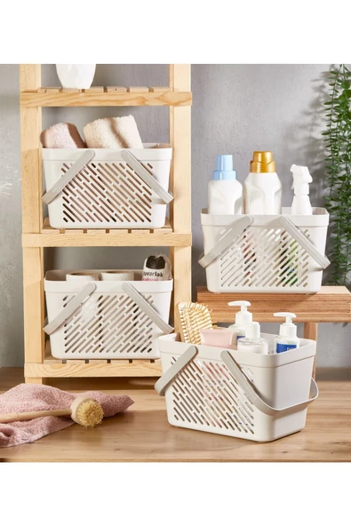 2 Adet Renk Banyo Düzenleyici Çok Amaçlı Çamaşır Sepeti Çanta Model Sepet - Dolap Organizeri - 3