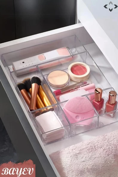 6 Parça Lv216 Çekmece Içi Düzenleyici Banyo Makyaj Organizer Takı Kutusu Modüler Peçetelik Kalemlik - Resim 4
