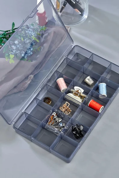 5 Adet Füme 18 Bölmeli Avantajlı Takı Aksesuar Saklama Kutusu - DDLC-902 - Resim 3