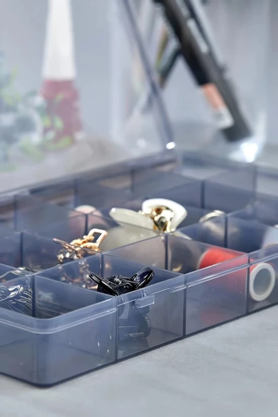 5 Adet Füme 18 Bölmeli Avantajlı Takı Aksesuar Saklama Kutusu - DDLC-902 - Resim 4