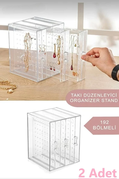2 Adet Akrilik Çekmeceli Takı Düzenleyici Stand AK731 - Kolye Küpe Bileklik Organizeri