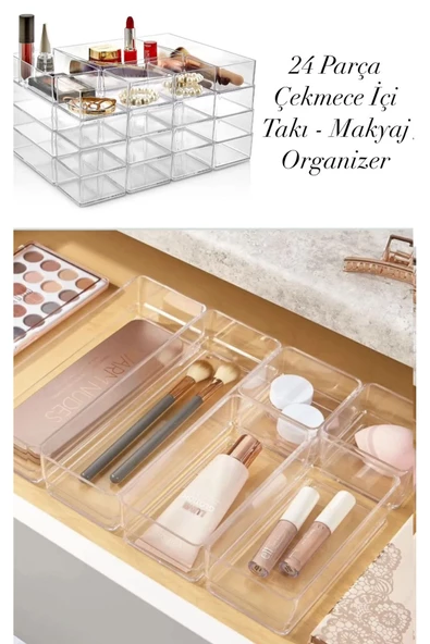 24 Parça Takı Ve Makyaj Malzemesi Düzenleyici Set (4 X Lv 216 ) Modüler Çekmece Içi Organizer Kutu