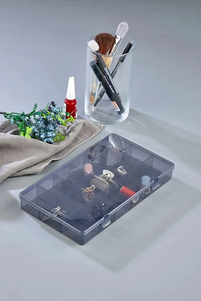 5 Adet Füme 18 Bölmeli Avantajlı Takı Aksesuar Saklama Kutusu - DDLC-902 - Resim 5